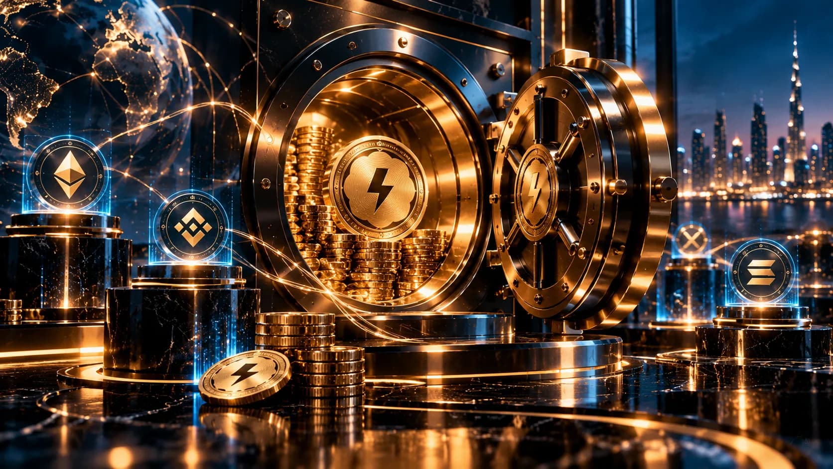 Conceptual digital asset vault, not evidence of reserves or custody
