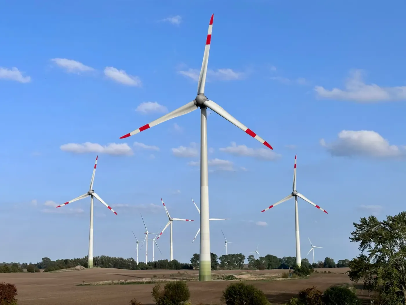 Wind turbines in open countryside near Germany’s Baltic coast